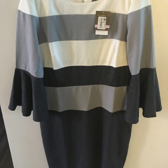 Size 6 Melonie T Striped Bell Sleeve Dress - Picture 2 of 5